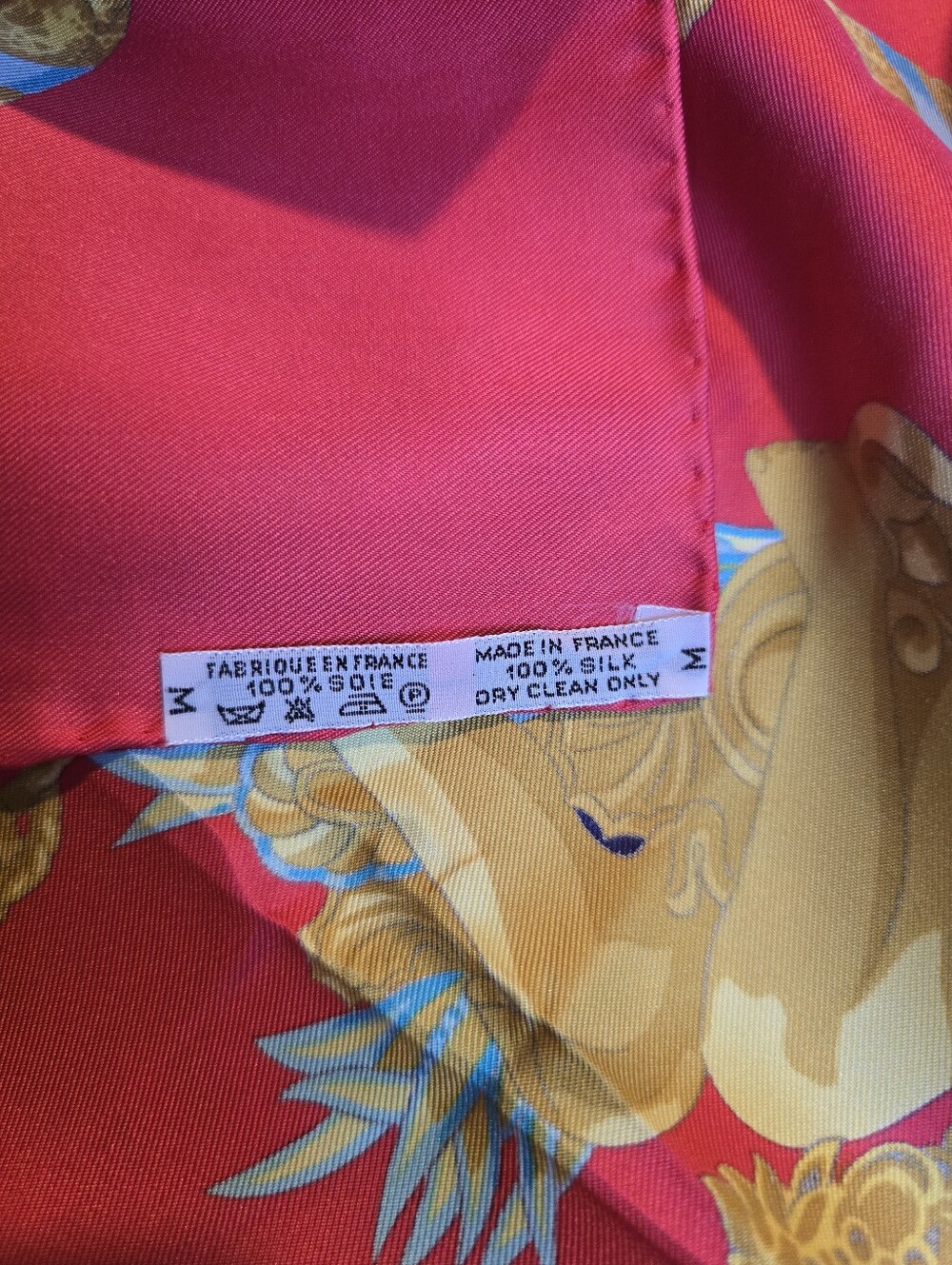 Vintage Hermes Silk Scarf in Bright Red with Gold Motif - Picture 2 of 4